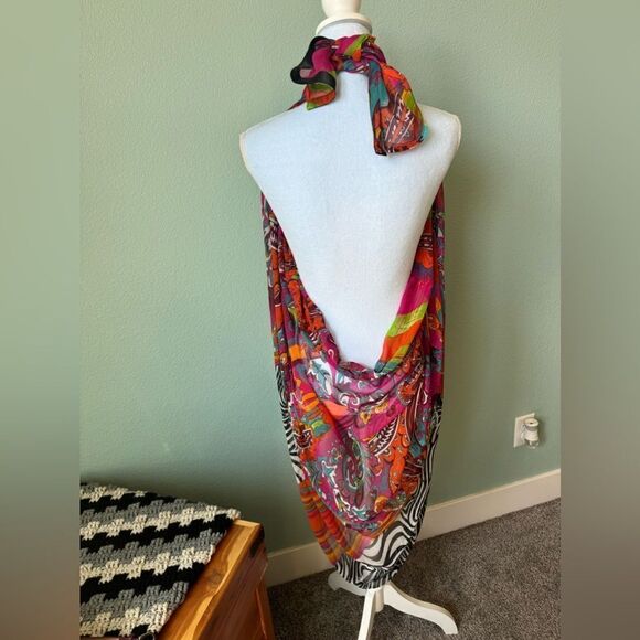 Beautiful Soft Vibrant Color Scarf/Shawl/Swimsuit Cover 39x80” Zebra Print Neon - Picture 5 of 8